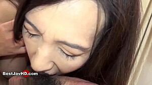 Buxom hairy kanako tomoi slurps cock before creampie finish