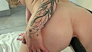 Skinny French Whore Gapes Tight Ass with Sex Machine in Kitchen