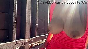 italian milf artemisia love bounces huge tits nipples in hot public solo