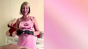 Russian Blonde Nurse Gloves Up for Hard Cock Handjob Cum Explosion