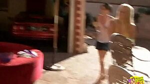 three hot brunettes lick pussies with dildos amid supercars in garage