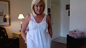 Shaved blonde milf housewife flashes pierced nipples outdoor pov homemade