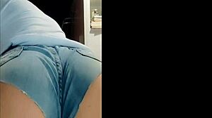 horny brazilian redhead tattooed ass flashes in tight jeans no panties