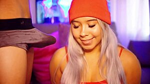 blonde latina SUCKS cock daily till mouth floods cum! chubby sub slut overflows