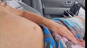 old lady caught peekin my cock while wankin in car
