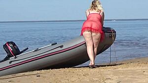 juicy ass milf flaunts big pussy and natural tits on beach