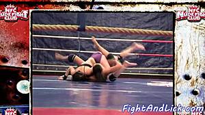 Muscular Lesbians Grapple Intensely Boxing Ring Wrestling