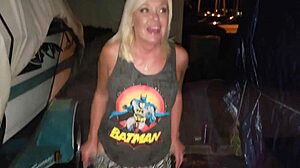 Shaved blonde milf housewife flashes pierced nipples outdoor pov homemade