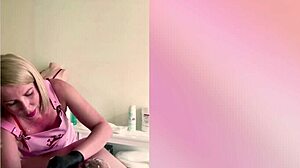Russian Blonde Nurse Gloves Up for Hard Cock Handjob Cum Explosion