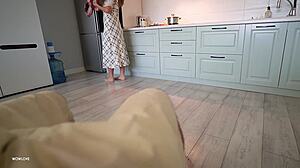 stepmom catches me hard in kitchen helps shake big ass till i cum on her cheeks