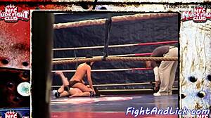 Muscular Lesbians Grapple Intensely Boxing Ring Wrestling