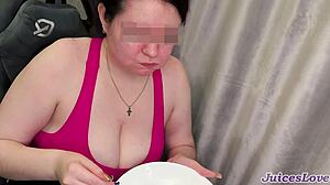Mommy, i just sucked your huge cock and ate cum with my food... yum!