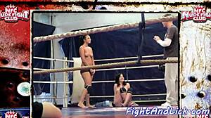Muscular Lesbians Grapple Intensely Boxing Ring Wrestling