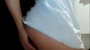 horny brazilian redhead tattooed ass flashes in tight jeans no panties