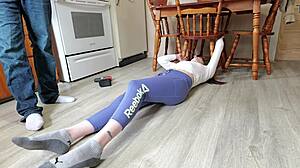 stepmom yoga stuck then squirts wet pussy everywhere at gym