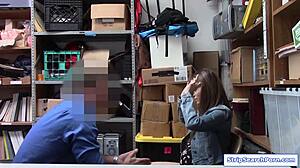 security guard rips clothes off petite 18+ shoplifter for rough office fuck