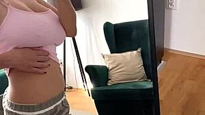 busty milf katerina hartlova teases shaved pussy in mirror