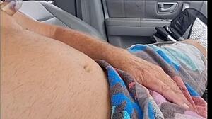 old lady caught peekin my cock while wankin in car