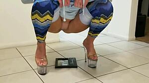 Shaved blonde milf housewife flashes pierced nipples outdoor pov homemade