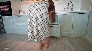 stepmom catches me hard in kitchen helps shake big ass till i cum on her cheeks