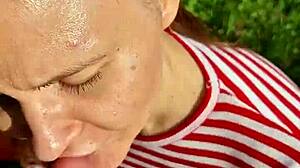 Fucked Skinny Tanned Pigtail Girl's Slobbery Mouth Outdoors