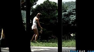 sexy babes' feet get hardcore footjobs and cumshots outdoors