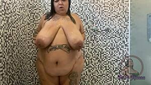 BBW Mary Jhuana Tests Anal Dildo in Shower Exhibition