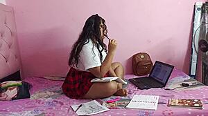 college cutie with huge ass bangs during virtual lecture