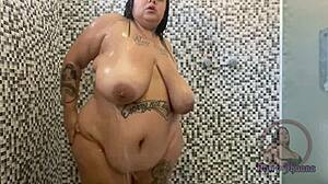 BBW Mary Jhuana Tests Anal Dildo in Shower Exhibition