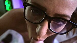 Nerdy Brat Teases with Sloppy Play on Glasses