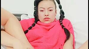 Watch her playful blue eyes as she squirts wildly from dildo play uncensored
