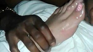 Sucking wife's sexy toes while fucking her feet fetish