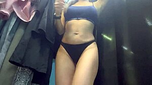 russian milf's big boobs nipples exposed changing in public dressing room