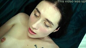 A young 18+ brunette in stockings takes anal from teacher close-up