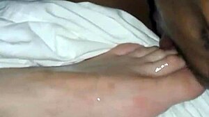Sucking wife's sexy toes while fucking her feet fetish
