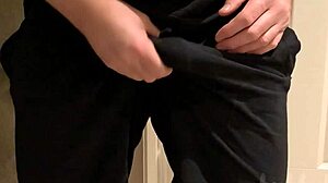 chubbykaot pees and cums hard on gym sink close-up