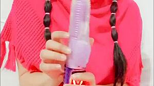 Watch her playful blue eyes as she squirts wildly from dildo play uncensored