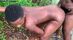 Outdoor Lesbians Strap-On Fuck Chubby Black Pussy Lips in Rain