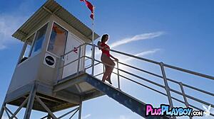 stunning milf lifeguard miluniel louis poses beach perfection