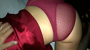 Blonde French Amateur Slut in Red Satin Lingerie Takes Doggystyle Rimjob Blowjob
