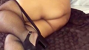 beruka's horny milf shows off her wet shaved pussy in fishnet pantyhose