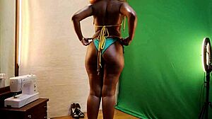 Sri Lankan wife tries sexy oiled bikinis in hot homemade haul