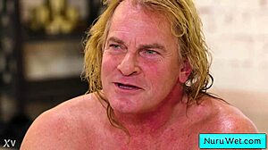 horny masseuse bella rolland with huge natural tits rides evan stone's monster cock in wet nuru creampie