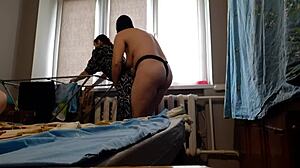 gf hangs laundry i strap-on fuck her big ass hard 😏🍑