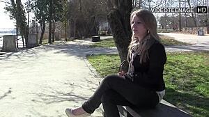 19-year-old blonde Jess fingers dildo in first French casting interview