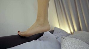 Sexy Blonde Foot Goddess Teases Nylons Bare Toes Begs for Your Cum Tribute