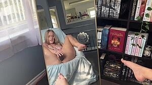 Horny Nerd Watches Blonde Slut's Creamy Pussy on BBC Dildo Solo
