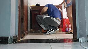 the cuck's wife skips panties under her skirt for the plumber neighbor's pipe