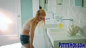 tiny blonde teen shares cock gets fingered in threesome
