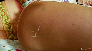 Slim brunette calla oils shaved pussy with toys